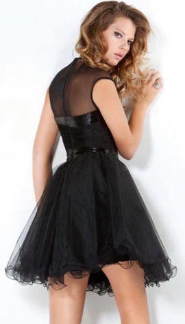 Jovani Black Size 4 Sheer Cocktail Dress on Queenly