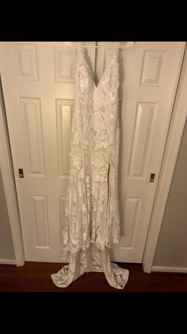 Erin Clare White Size 12 Jewelled Train Lace A-line Dress on Queenly