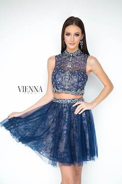 Style 6051 Vienna Blue Size 12 Tall Height Sheer Cocktail Dress on Queenly