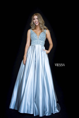 Style 7802 Vienna Silver Size 10 Pageant Backless Tall Height Ball gown on Queenly