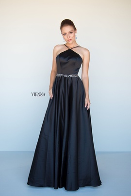 Style 7812 Vienna Black Size 12 Halter Backless Tall Height A-line Dress on Queenly