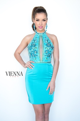 Style 6069 Vienna Blue Size 6 Tall Height Sheer Cocktail Dress on Queenly