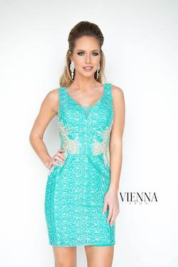 Style 6075 Vienna Green Size 2 Sheer V Neck Cocktail Dress on Queenly
