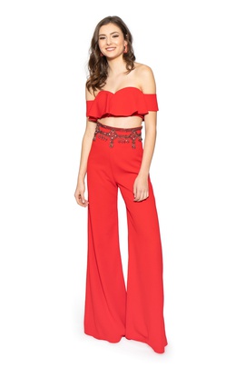 Style 8703 Vienna Red Size 6 Jewelled Tall Height Romper/Jumpsuit Dress on Queenly