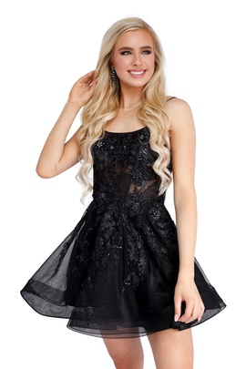 Style 65003 Vienna Black Size 4 Sheer Lace Cocktail Dress on Queenly