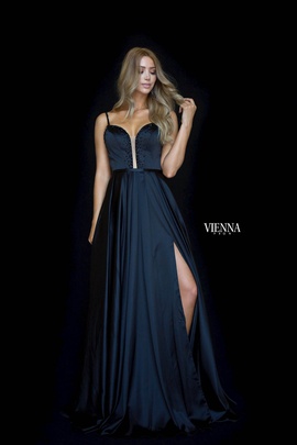 Style 7829 Vienna Black Size 4 Backless Tall Height Side slit Dress on Queenly