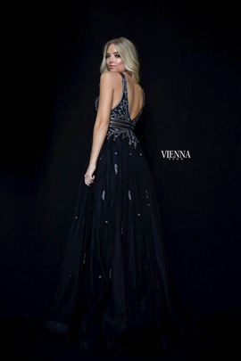 Style 7834 Vienna Black Size 10 Tulle Backless Tall Height Side slit Dress on Queenly