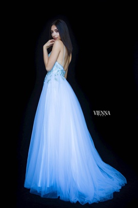Style 7835 Vienna Blue Size 0 Backless Tall Height Side slit Dress on Queenly