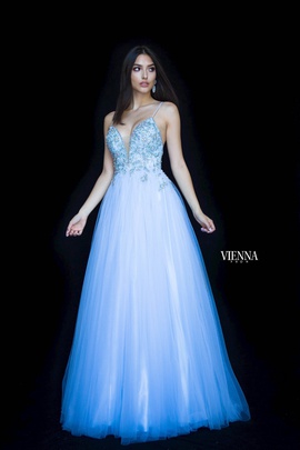 Style 7835 Vienna Blue Size 8 Backless Tall Height Side slit Dress on Queenly