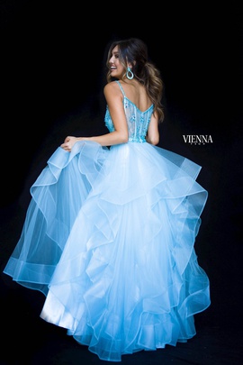 Style 7836 Vienna Blue Size 6 Backless Tall Height Sheer Ball gown on Queenly