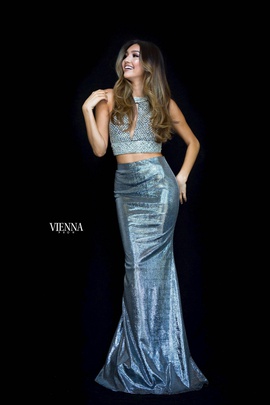 Style 82010 Vienna Silver Size 12 Halter Backless Tall Height Mermaid Dress on Queenly