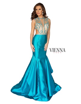 Style 8255 Vienna Blue Size 2 Tall Height Sheer Mermaid Dress on Queenly