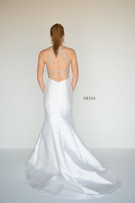 Style 8282 Vienna White Size 10 Halter Backless Tall Height Mermaid Dress on Queenly