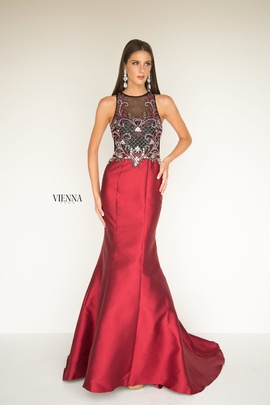 Style 8284 Vienna Red Size 2 Tall Height Sheer Mermaid Dress on Queenly