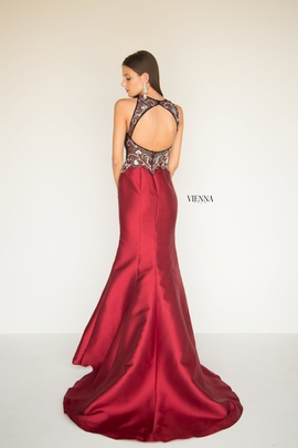 Style 8284 Vienna Red Size 6 Backless Tall Height Sheer Mermaid Dress on Queenly