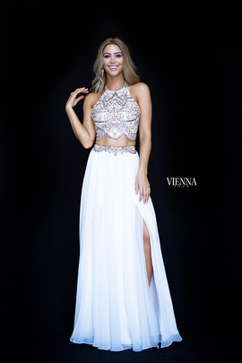 Style 8307 Vienna White Size 6 Tulle Backless Tall Height Straight Dress on Queenly