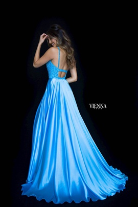 Style 8311 Vienna Blue Size 2 Train Tall Height Side slit Dress on Queenly