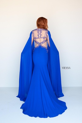 Style 9933 Vienna Blue Size 4 Cape Plunge Straight Dress on Queenly