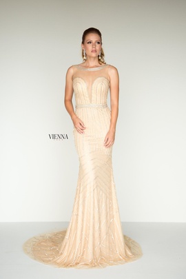 Style 9936 Vienna Gold Size 0 Backless Train Tall Height Mermaid Dress on Queenly