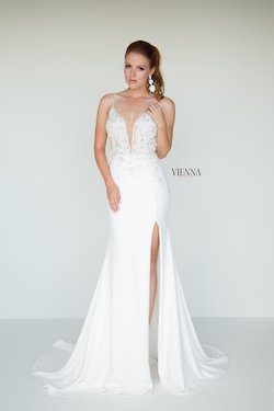 Style 9938 Vienna White Size 6 Backless Train Tall Height Lace Side slit Dress on Queenly