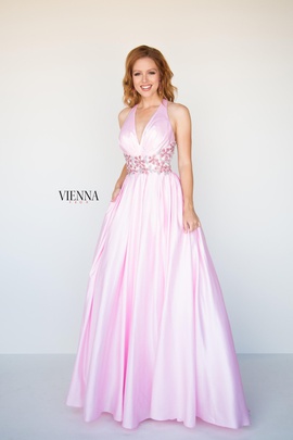 Style 9942 Vienna Pink Size 6 Halter Tall Height A-line Dress on Queenly