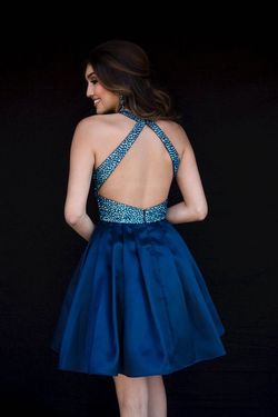 Style 6094 Vienna Blue Size 12 Halter Tall Height Cocktail Dress on Queenly