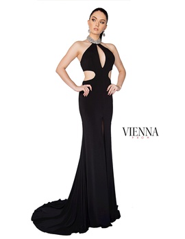 Style 8402 Vienna Black Size 00 Halter Train Tall Height Side slit Dress on Queenly
