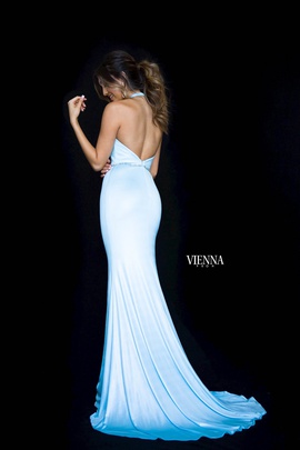 Style 8462 Vienna Blue Size 6 Halter Backless Tall Height Mermaid Dress on Queenly