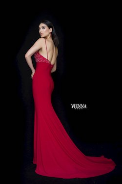 Style 8466 Vienna Red Size 6 Backless Tall Height Mermaid Dress on Queenly