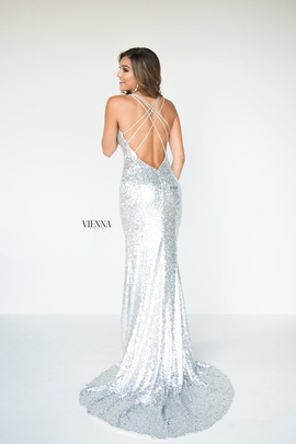 Style 8808 Vienna Silver Size 0 Backless Tall Height Side slit Dress on Queenly