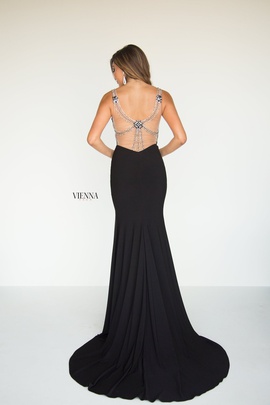 Style 8427 Vienna Black Size 6 Jewelled Tall Height Side slit Dress on Queenly