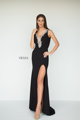 Style 8440 Vienna Black Size 14 Backless Tall Height Side slit Dress on Queenly