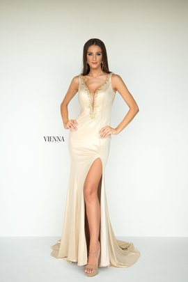 Style 8440 Vienna Gold Size 00 Backless Tall Height Side slit Dress on Queenly