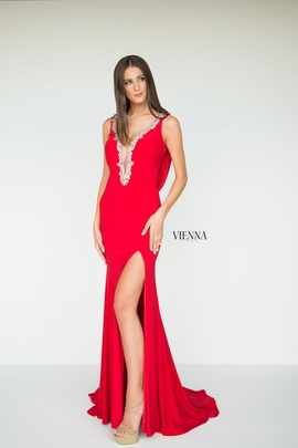 Style 8440 Vienna Red Size 6 Backless Tall Height Side slit Dress on Queenly