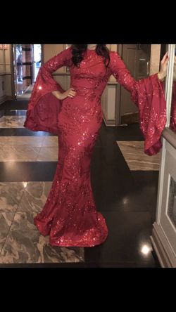 Custom made Red Size 6 Shiny Mermaid A-line Dress on Queenly