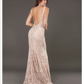 Jovani Nude Size 4 Backless Lace Mermaid Dress on Queenly