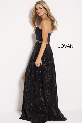Jovani Black Size 6 Side Slit Strapless A-line Dress on Queenly