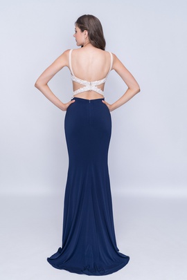 Style 2184 Nina Canacci Blue Size 8 Backless Tall Height Straight Dress on Queenly