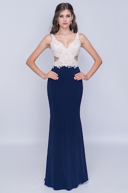 Style 2184 Nina Canacci Blue Size 10 Backless Tall Height Straight Dress on Queenly