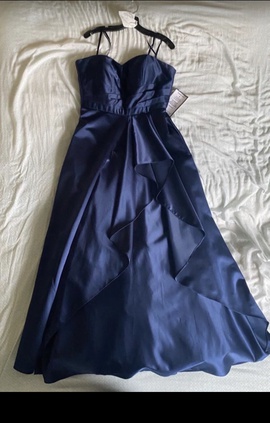 Betsy and Adam Blue Size 14 Navy Floor Length Ball gown on Queenly