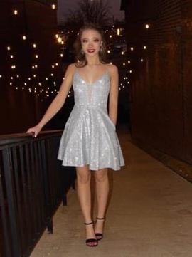 B. Darlin Silver Size 2 Plunge Shiny Homecoming Cocktail Dress on Queenly