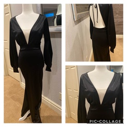 Windsor Black Size 2 Medium Height Floor Length Side Slit Jersey Straight Dress on Queenly