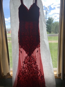 Rachel Allan Red Size 4 Prom Lace Train Dress on Queenly