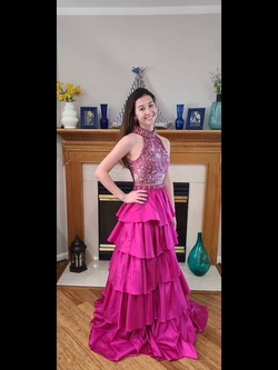 Sherri Hill Pink Size 0 Ruffles Halter Ball gown on Queenly
