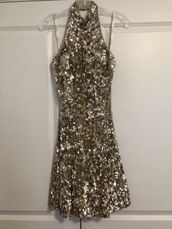 Sherri Hill Gold Size 0 Holiday Pageant High Neck Cocktail Dress on Queenly