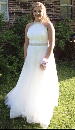 Sherri Hill White Size 12 Prom Halter Ball gown on Queenly