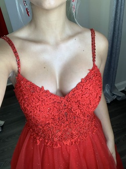 Jovani Red Size 4 Lace Ball gown on Queenly