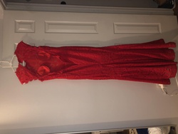 Betsy and Adam Red Size 10 Prom Lace Mermaid Dress on Queenly