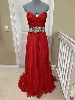 Jovani Red Size 4 Sequined Jewelled Prom $300 A-line Dress on Queenly