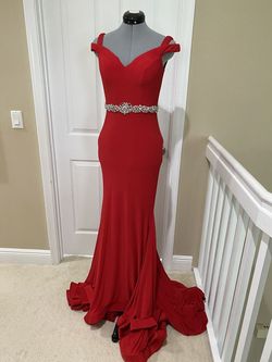 Jovani Red Size 2 Belt Prom Mermaid Dress on Queenly